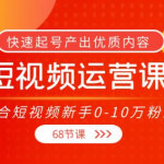 短视频运营课：快速起号产出优质内容（68节课）-壹选资源网-各种项目精选资源下载